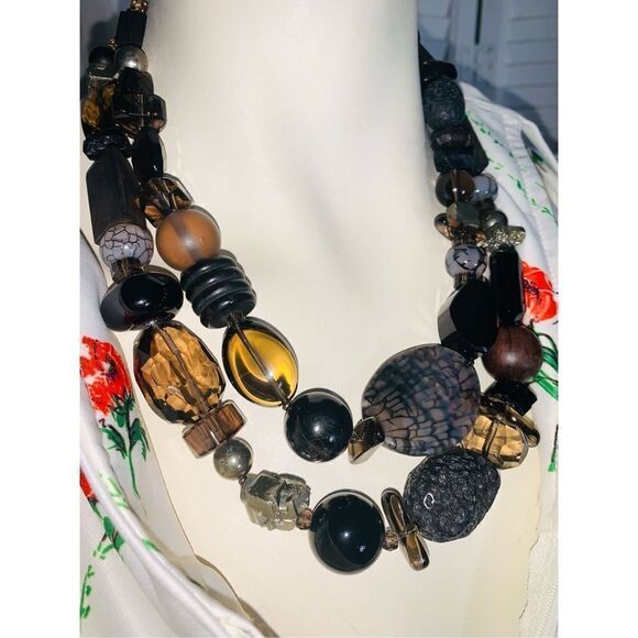 Vintage Stephen Dweck 925 Multi Stone Double Stranded Chunky Necklace 20” - Picture 13 of 16